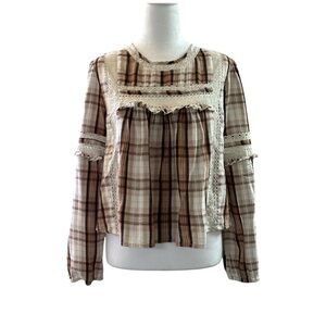 Plaid Lace Trim Women's Top
